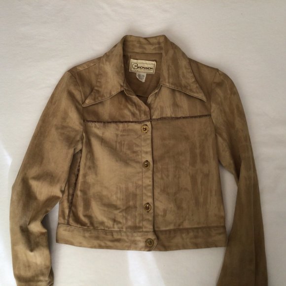 Vintage Western Themed Tan Denim Jacket Bronson of California - - Picture 7 of 14